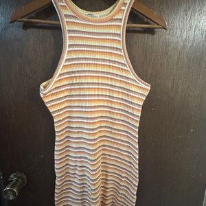 Billabong Ribbed Striped Tank Dress in Cream, Tan & Rust